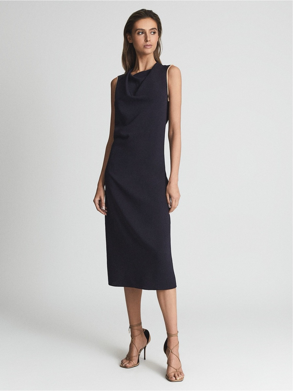 Reiss NWOT Sleeveless Cowl Neck Midi Dress - Navy